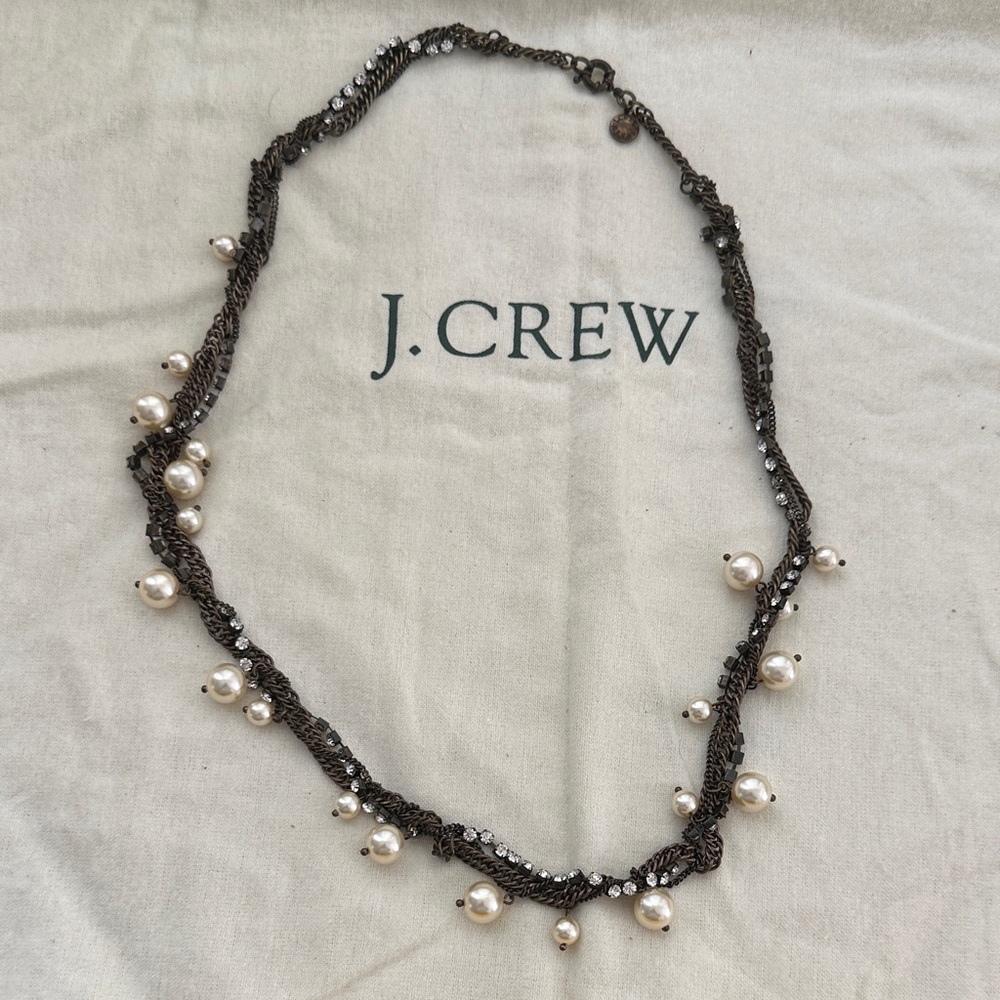 J. Crew Black and Silver Necklace with Pearls